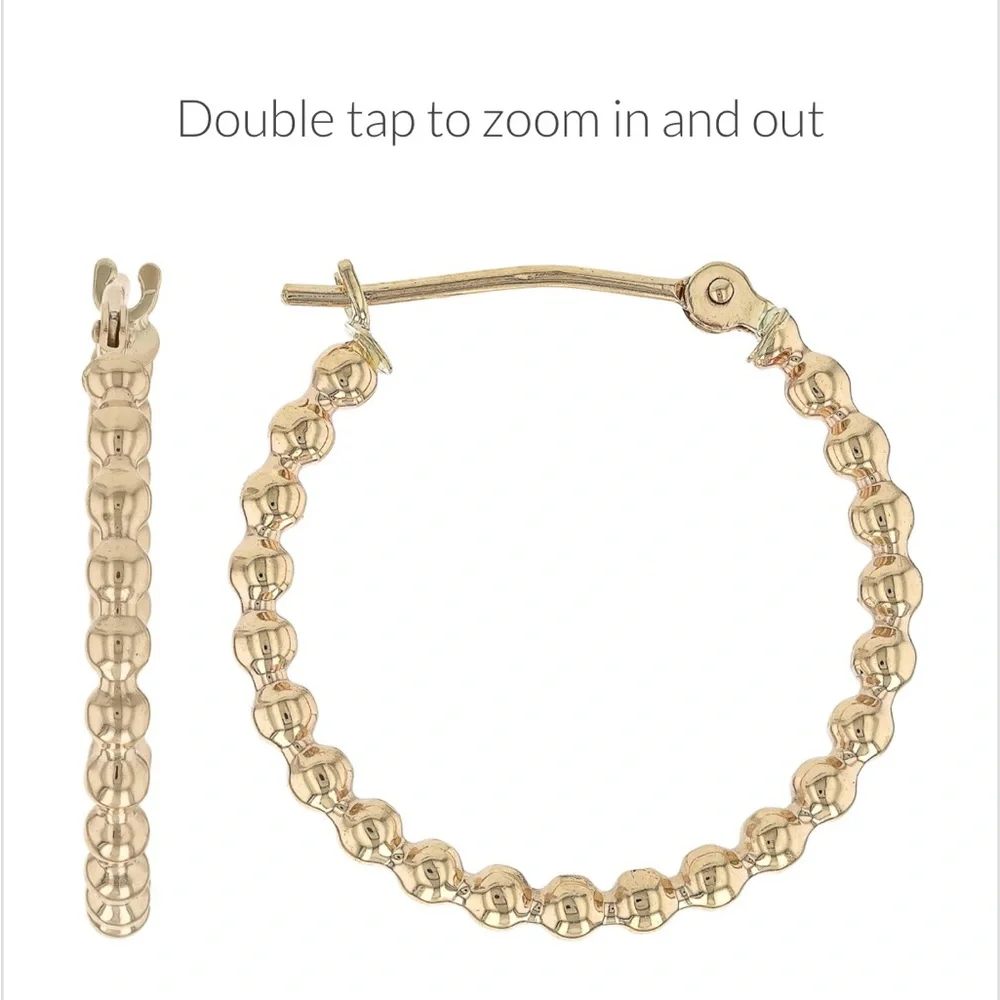 NEW 10k Yellow Gold Beaded 3/4" Hoop Earrings - Picture 9 of 9